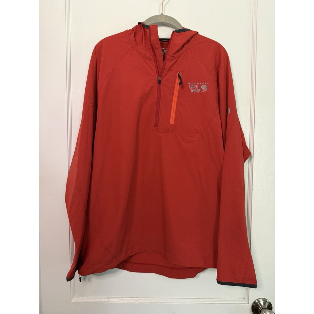 Mountain Hardwear Softshell Hooded Pullover Jacket Men's Large Red 1/2 Zip L